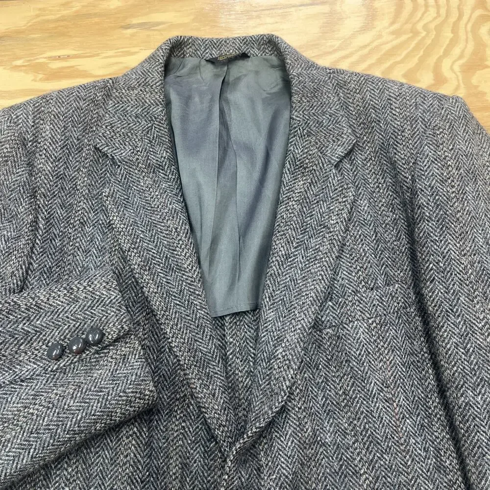 Harris Tweed Mens Herringbone Blazer Jacket 44R Pure Scottish Wool Unstructured